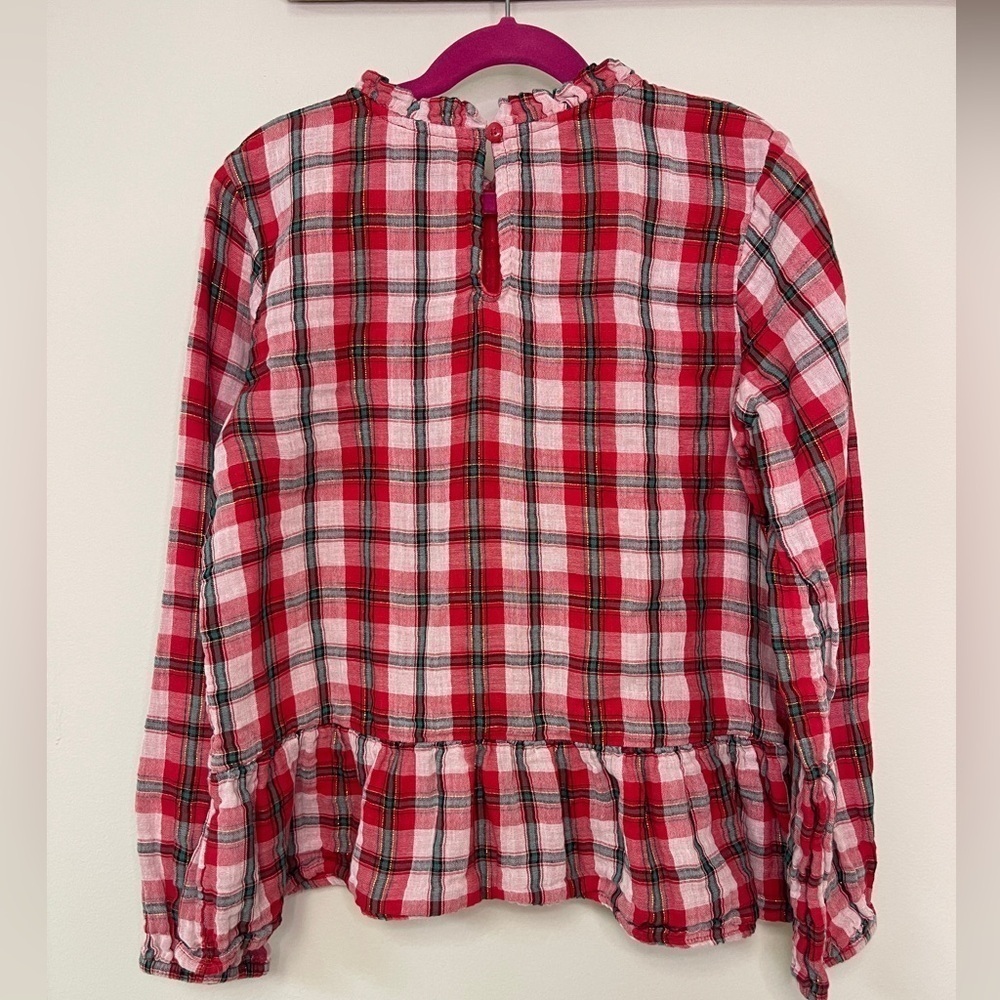 Cat & Jack: Girl’s Red/Green/Gold Plaid Long Sleeve Blouse, Size L (10/12) - Picture 5 of 12